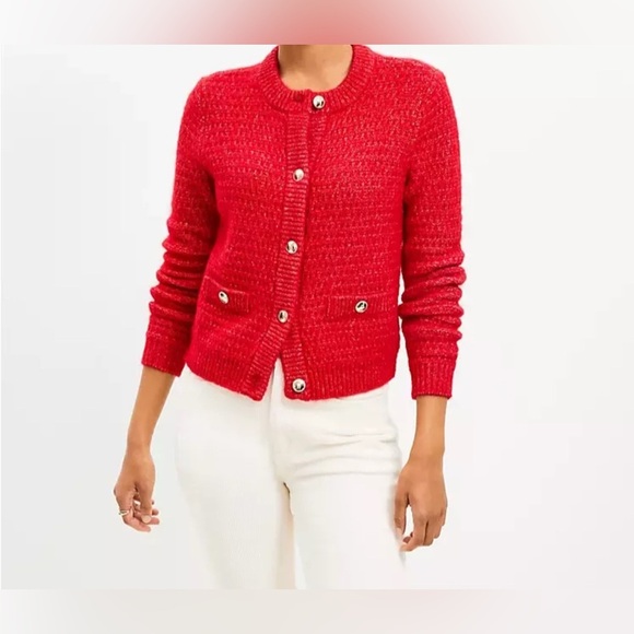 LOFT NEW with TAG Most Popular Women's RED Stitchy Sweater Jacket - Size SP NEW - Picture 1 of 6